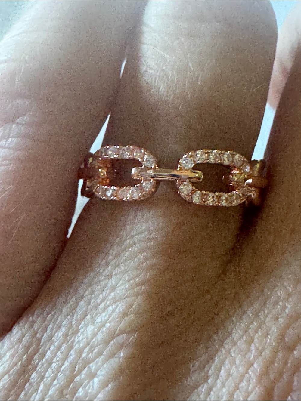 Rose Gold Pavé Link Ring with Cubic Zirconia - Women’s Adjustable Sizing! NWOT!